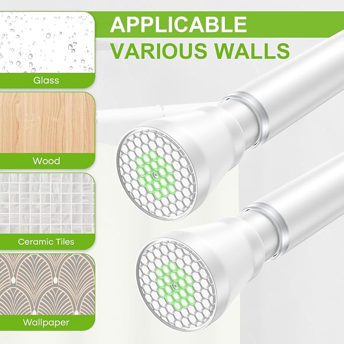 2Pack Shower Curtain Rod 45 to 77 Inches White Shower Rod Tension Curtain Rod No Drilling Adjustable Curtain Rod Spring Tension Rod Shower Rods for Bathroom,Windows,Kitchen
