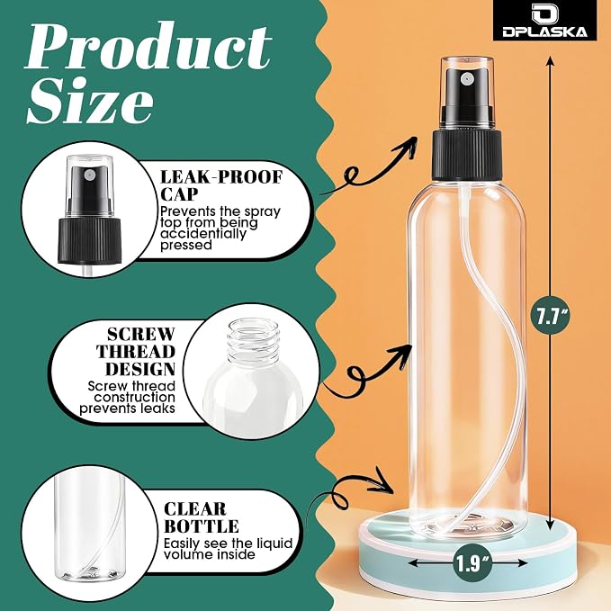 3 Packs 8 oz Pink Plastic Spray Bottles, Black Fine Mist Sprayer | Refillable Empty Bottles with Cap, For Essential Oils, Perfumes, Travel, Cleaning Solutions, With Labels & Funnel