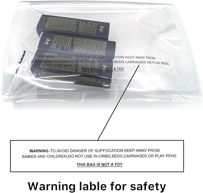 The Elixir Packaging 100 Count 11 x 14 Clear Poly Bag with Suffocation Warning Reclesable Transparent Plastic Tote Backpack Mailer Bag, Food Grade Material, 1.5 Mil Thickness