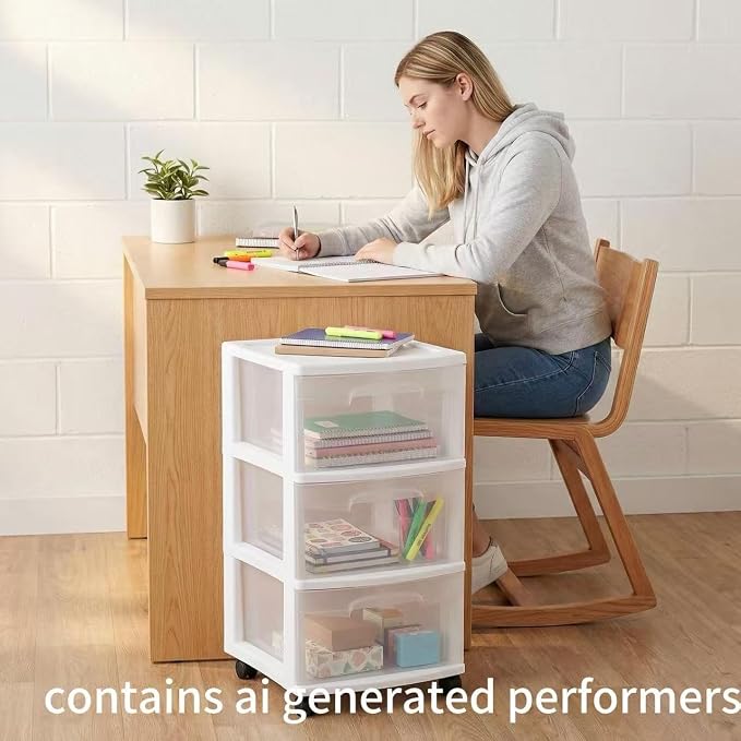 3 Drawer Plastic Storage Cart, Clear Rolling Home Office Organizer WHITE | Removable wheels switch between rolling mobility & stationary stability for any room.