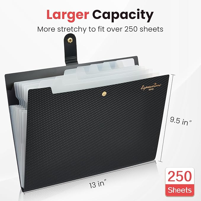 Sooez Accordion File Organizer, Letter Size Expanding File Folder with Labels, 8 Pocket Folders for Document, Portable Paper Bill Receipt Organizer for Home School Office Supplies, A4 Size, Black