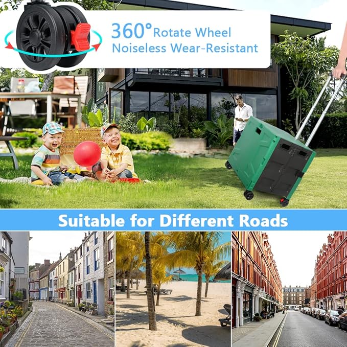 Foldable Shopping Utility Cart Portable Rolling Crate Handcart with 360°Rotate Wheel,Hidden Lid,Telescoping Handle Collapsible for Travel Shopping Moving Storage Office Use(DarkGreen)