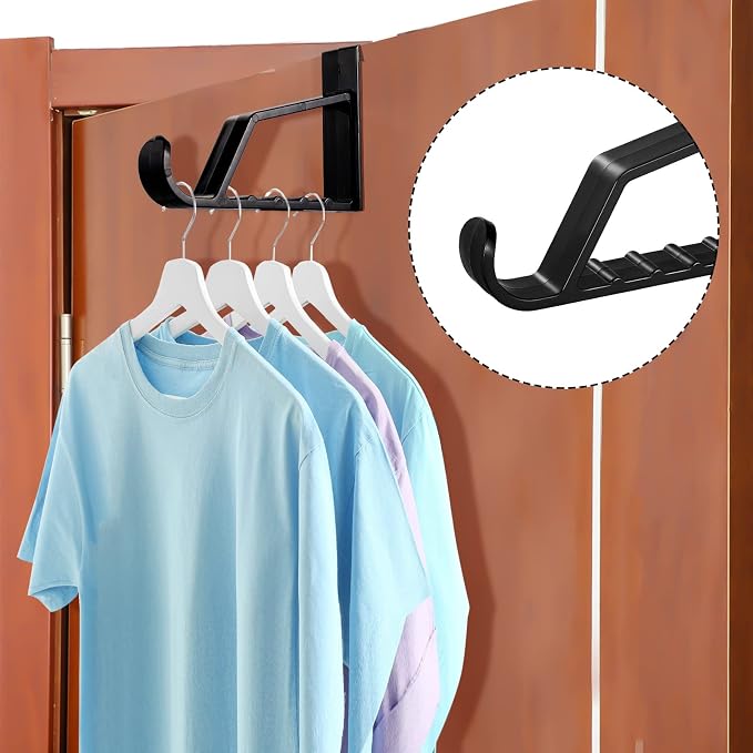 Maitys Space Saving Plastic Over Door Hooks Door Hanger Hooks Multi Hanging Storage Organizers Door Hangers Door Towel Hooks for Coats, Towels, Bags, Hats, Scarves Home Accessories (Black,4 Pieces)
