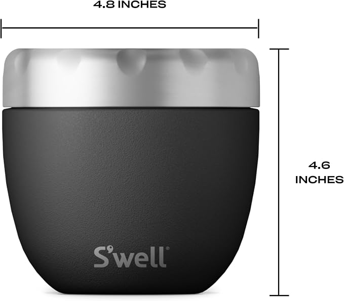 S'well Stainless Steel Bowls Triple-Layered Vacuum-Insulated Containers Keeps Food and Drinks Cold for 11 Hours and Hot for 7 - with No Condensation - BPA Free, 21.5 oz, Onyx