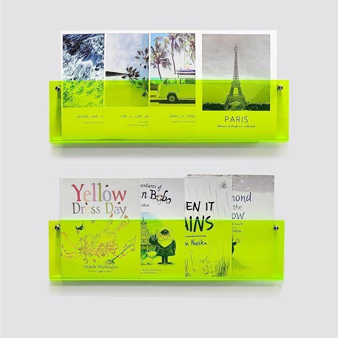 ROYALITA 2-Pack Acrylic Magazine Holder Brochure Holder, Green 24 Inch | Record Magazine Rack, Fashion Floating Bookshelf, Literature Storage Rack for Waiting Room, Living Room, Office
