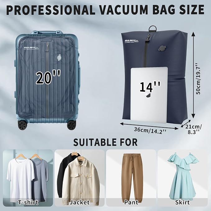 EULANT Travel Vacuum Bags,IPX8 Waterproof Vacuum Compression Bag | Vacuum Bags for Travel Carry-On Suitcase & Travel Backpack,Space Saver Bags Packing Organizers