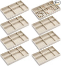 Highergo 8 Pcs Velvet Jewelry Trays Stackable Drawers Organizer Ring Earring Bracelet Necklace Storage Trays, 8.3x4.7x1''(6 Uneven Grids)