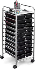 COSTWAY 10-Drawer Rolling Storage Cart, Utility Mobile Trolley | Removable Drawers & Universal Casters & 2 Brakes, Versatile Flexible Drawer Organizer Cart for Home, Office (Black)