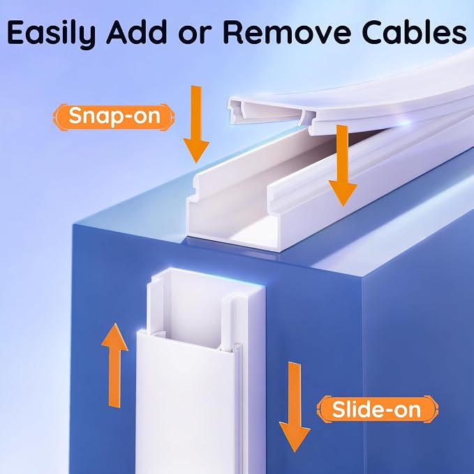 Delamu 236in Cord Hider, Professional Cable Cover Kit for Wall, TV Wire Hider for Wall Mounted TV, Raceway Cover on Management Wires, Cable Concealer, 0.95'' H x 0.55'' W, White