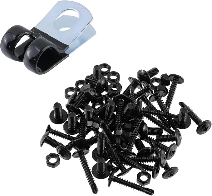 Antrader 20Pcs 0.39inch R-Type Carbon Steel Rubber Coated Cable Clamps | 10mm Protective Insulated Cable Organizer,Metal Cord Fastener for Wiring Management