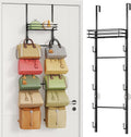 HapiRm Over The Door Purse Organizer - Wall Mounted Purse Rack with 10 Hooks and Metal Basket, Hanging Handbag Organizer Holds up to 10 Bags, Bag Rack Can Use As 1/2 Part, for Door, Closet (Black)