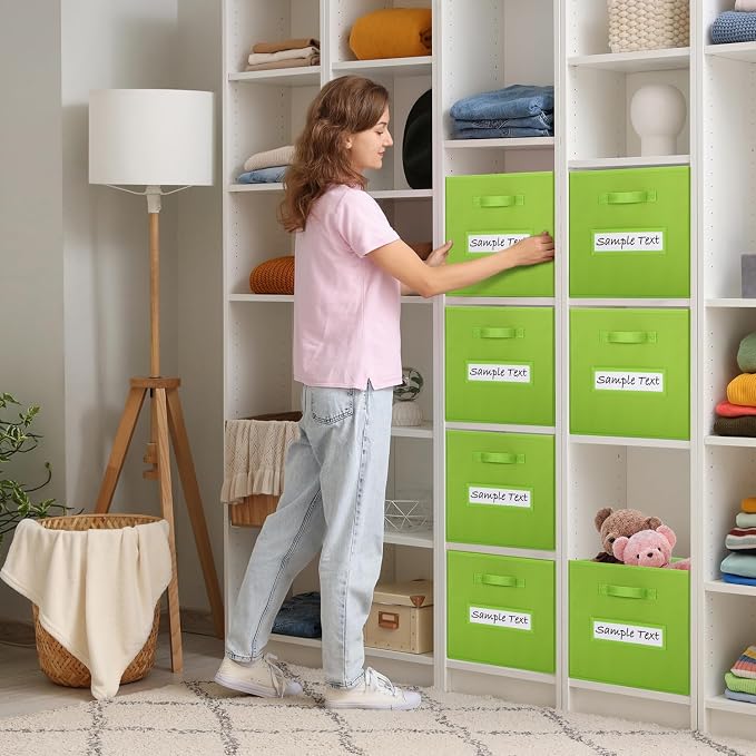 Fabric storage cubes (8 Pack) 13 Inch Cube Storage Bin, cube organizer bins with 8 Labels Window Cards & a Pen, Foldable cube organizer bins and Storage Box, lime green