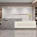 Modern Reception Desk with Counter, Front Desk Reception Counter with Lockable Drawer, Keyboard Tray & Storage Cabinet, Solid Wood Receptionist Table for Salon Office Lobby (H - Right, L 2.6m/102in)