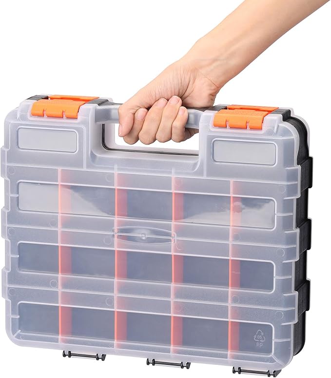 MIXPOWER 34-Compartments Double Sided Organizer with Impact Resistant Polymer and Customized Removable Plastic Dividers, Storage and Carry, Black/Orange