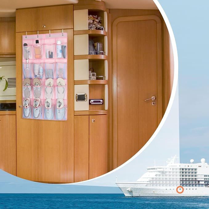 F-color Over the Door Organizer for Cruise - 16-Pocket Hanging Organizer | Tool-Free Mount with 4 Metal Hooks, See-Through Mesh Pockets, Lightweight & Foldable, Space-Saving for Travel and Daily Use