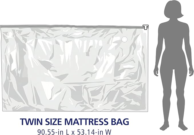 Hefty Shrink-Pak Mattress Bags for Moving – Twin/Twin XL Size | Heavy Duty & Water Resistant Vacuum Compression Mattress Bag, Storage Protection Mattress Cover for Moving