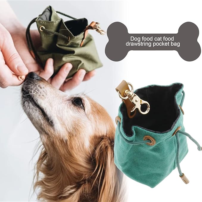 Create idea Dog Treat Pouch Cleanable Dog Treat Training Bag with Clip and Drawstring Pet Snack Bag Food Storage for Dog Training Outdoor Activities Walking Green