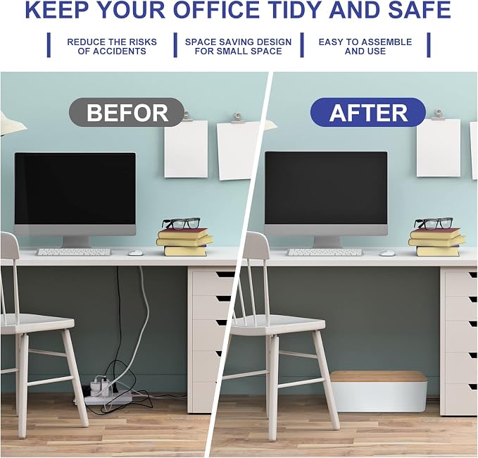Cable Management Box - Wooden Style Large Cord Organizer Box to Hide Wires & Power Strips | Desk Computer Cable Organizer Box | Safe ABS Material |16" (L) x 6.2" (W) 5.3" (H)|for Home & Office - White