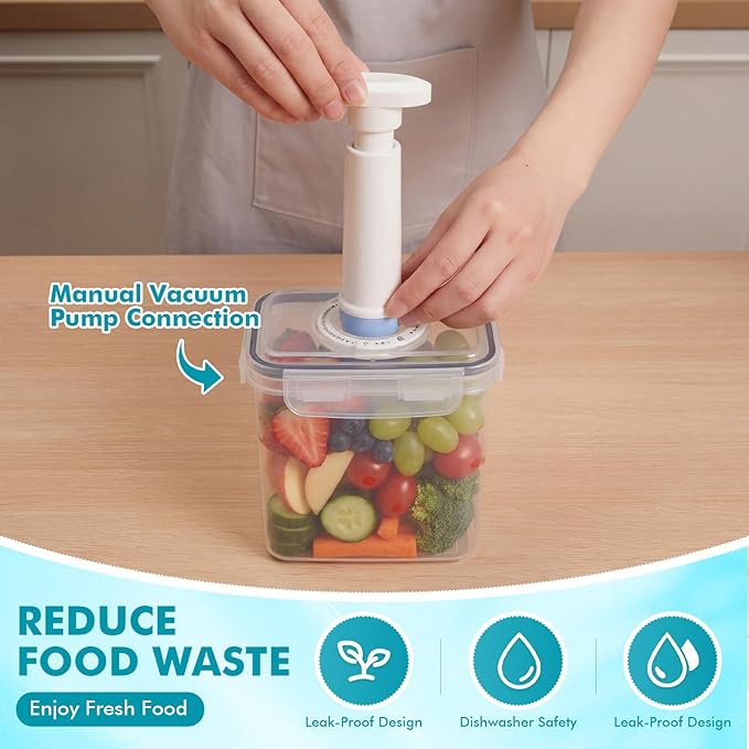 LemonRoad 9 Set Vacuum Seal Storage Food Containers with Lids (9 containers &9 Lids &1 Hand Vacuum Pump), Premium Airtight Food Storage, Airtight and Leak Proof (Black)