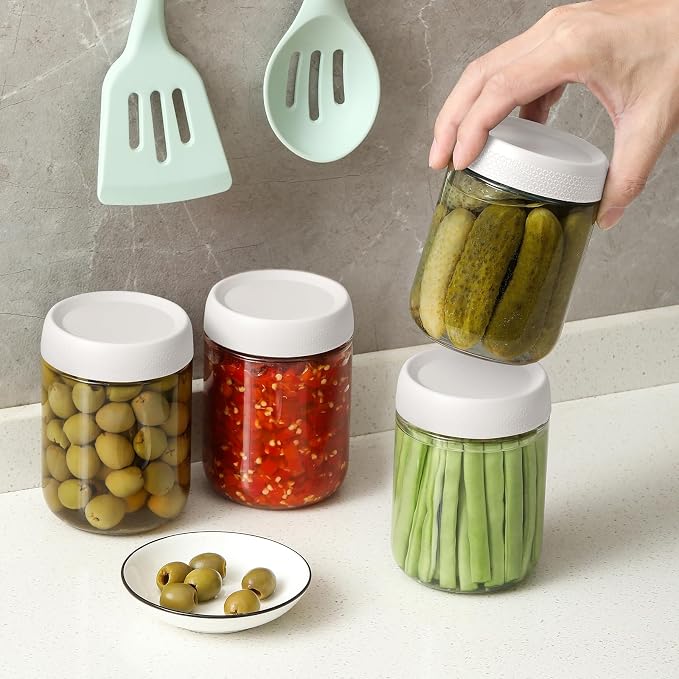 NETANY 6-pack 16oz Glass jars with Airtight Lids, Overnight Oats Containers with Lids, Wide mouth Mason Salad jars, Glass Food Storage Containers for Snacks Yogurt Spice Sugar-White