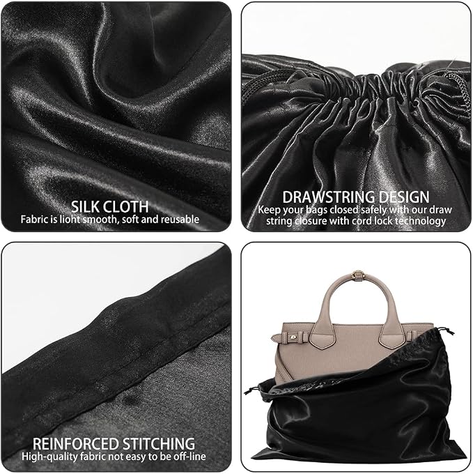 2 PCS Dust Cover Storage Bags Dust Bags for Handbags Large, Silk Drawstring Purse Storage Bag for Handbags Purses, Shoe Boots, Travel Organizer (Black + White, 19.6 * 15.7 in)