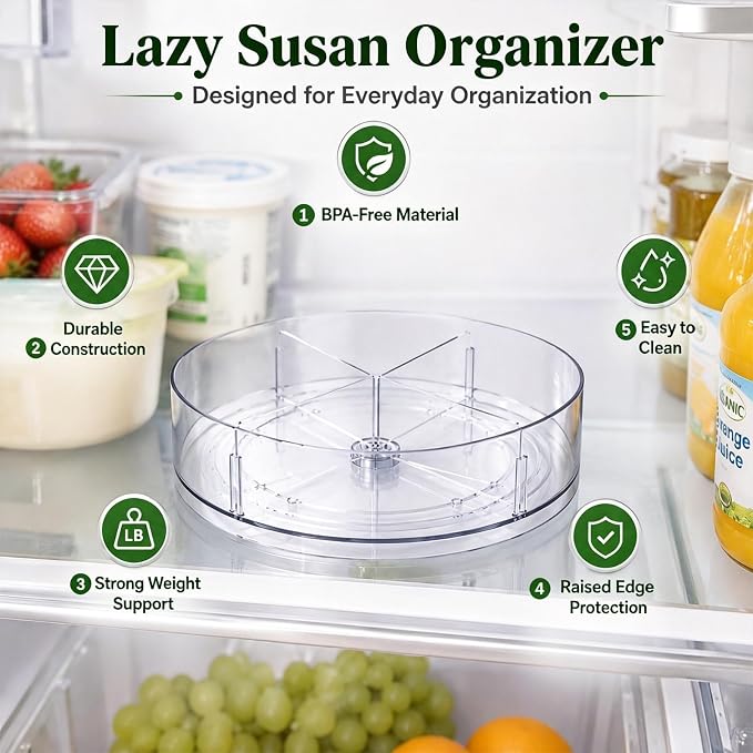 4 Pack Lazy Susan Organizer, 10.5 Inch Turntable Organizer with Non-Skid Base, Lazy Susan Organizer for Cabinet, Kitchen Countertop, Pantry, Refrigerator and Bathroom Storage (4 Pack, 10.5)