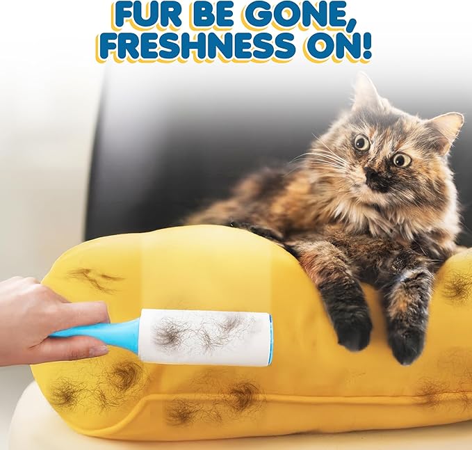 SunGrow Pet Lint Rollers for Dogs and Cats, Extra Sticky Adhesive, 2 Portable Fur/Hair Animal Hair Lifter for Clothes, Furniture, Carpet, Easy to Tear Dust Cleaner Brush, Blue Handle, 8” x 2”