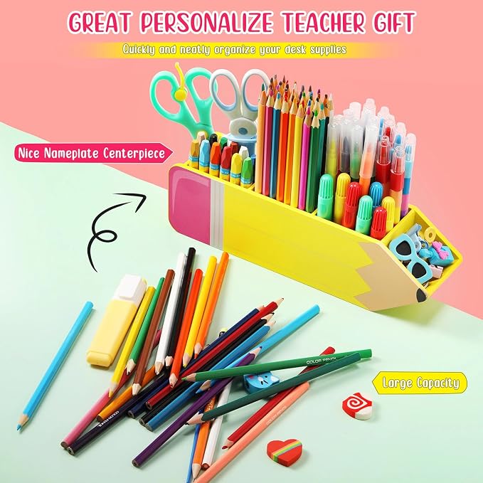 Containlol Back to School Teacher Gifts Name DIY Pencil Shape Holder Organizer Birthday Favor Supplies for Teacher Women Men Back to School Thank You Gifts Classroom Desk Office Decor