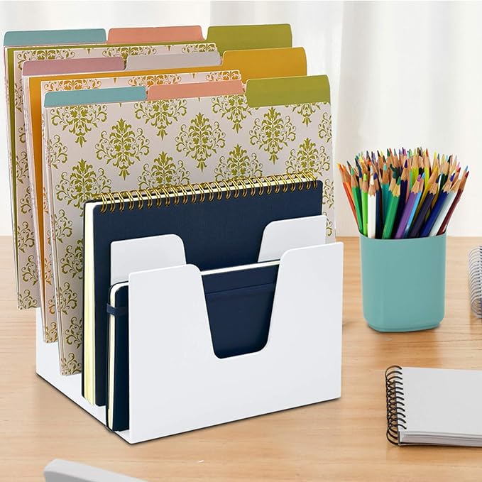 Acrimet 5 Section Incline File Sorter Organizer, Desktop Mail Holder, White | Durable Plastic, Space-saving Design, Easy Document Access, Ideal for Office, Home and School Use