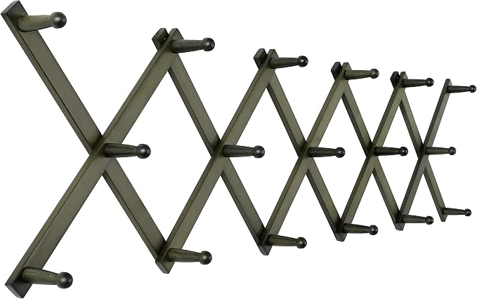 SKOLOO Hat Rack for Wall with 17 Hooks, Solid Wooden, Modern, Expandable Coat Rack Wall Mount for Coats, Hats, Bags, Baseball Caps, Dark Walnut Color