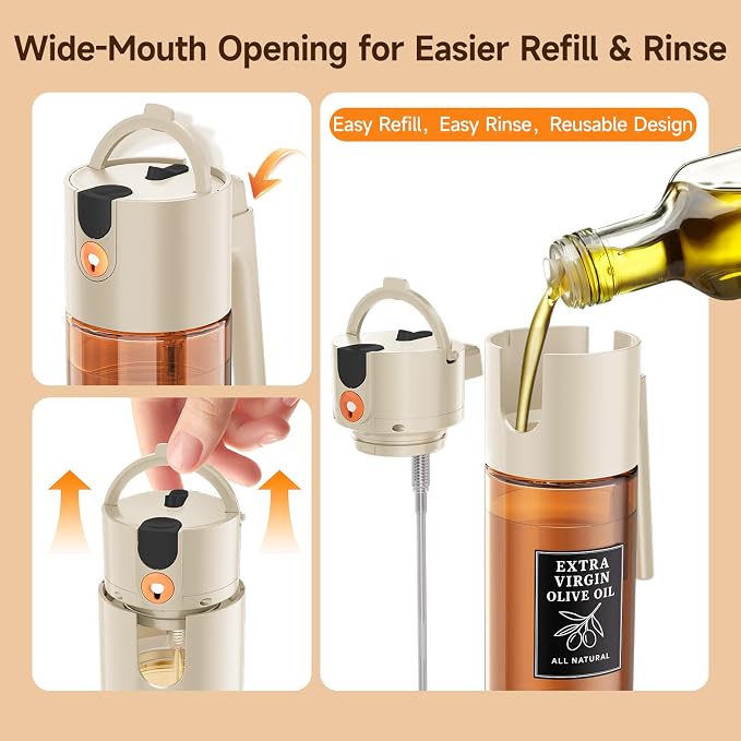 2-Pack 2-in-1 Oil Sprayer & Dispenser Dark Glass Fine Mist No-Drip | Two 500ml dark glass bottles for family cooking, meal prep & oils; food-safe, 304 filter, wide-mouth refill/cleaning.