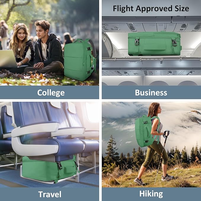 Taygeer Travel Backpack for Women Men, Airline Approved Carry On Backpack | 40L TSA Friendly Daypack with 17.3 inch Laptop Compartment, Backpack for Business Hiking Travel, Peridot Green