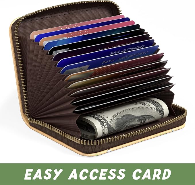 Aiawoxc Credit Card Holder, Small RFID Wallet Slim Leather Card Organizer Case with Zipper and Keychain, Cute Deer