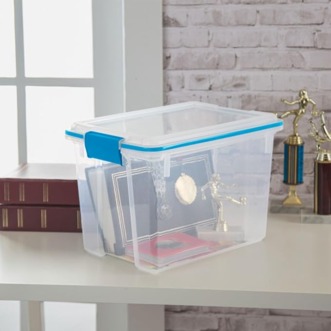 Sterilite 6-Pack Gasket Box, Clear Plastic Storage Bins with Latching Lids, 20 Qt - Large Stackable Tote Containers for Home, Closet, Bathroom, and Office Organization