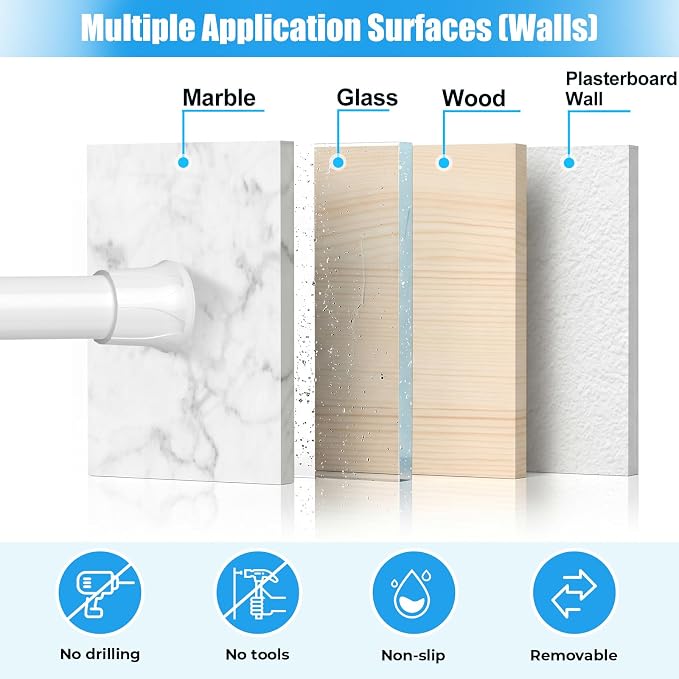 Spring Tension Curtain Rods 28-48 Inch White 4 Pack | No-drill & tool-free setup. Fits windows, kitchens, doorways. Rust-resistant, great for light curtains.