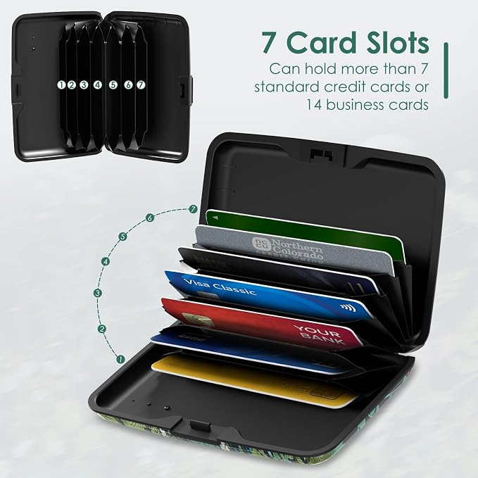 Credit Card Holder RFID Blocking, Mini Aluminum Hard Case, Plant Flowers Small Business Metal Wallet for Women Men