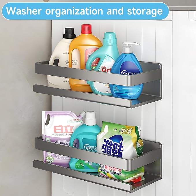 4 Pack Metal Magnetic Shelf, Small Kitchen Organization | Include Magnetic Spice Rack for Refrigerator,Magnetic Paper Towel Holder,Magnetic Hooks,Space-saving Storage rack