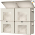 Zilink Fabric Storage Bins with Lid Sweater Closet Organizer, Beige,4 Pack | Stackable, Smooth Zipper, Clear Window, Cloth Storage Bins, Closet Organizers and Storage Box for Home, Office, Bedroom