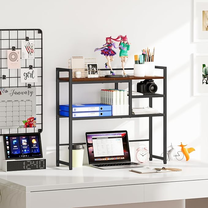 Snughome 31.9" Desk Shelf, Desktop Organizer Shelf, Desk Hutch Dorm, 3-Tier Desk Display Rack, Desktop Bookshelf, Multipurpose Wood Desk Organizer Storage Rack for Home Office Dorm