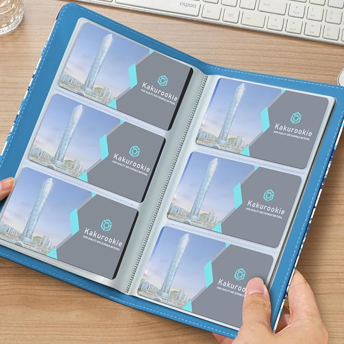 Floral Business Card Book Holder Organizer for Women, 240 Card Capacity, Stylish Name Card and Credit Card Holder for Professionals (Flower-Blue)