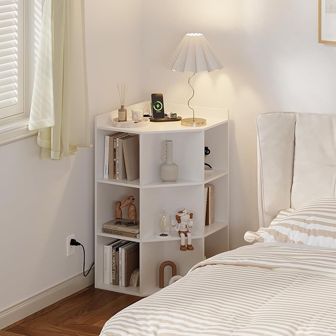 ALISENED 9 Cubes White Corner Cabinet, Corners Cube Shelf with USB Ports and Outlets, Toy Corners Storage for Small Space, Wooden Cubby Corner Bookshelf for Living Room, Bedroom, Dining Room, Kitchen
