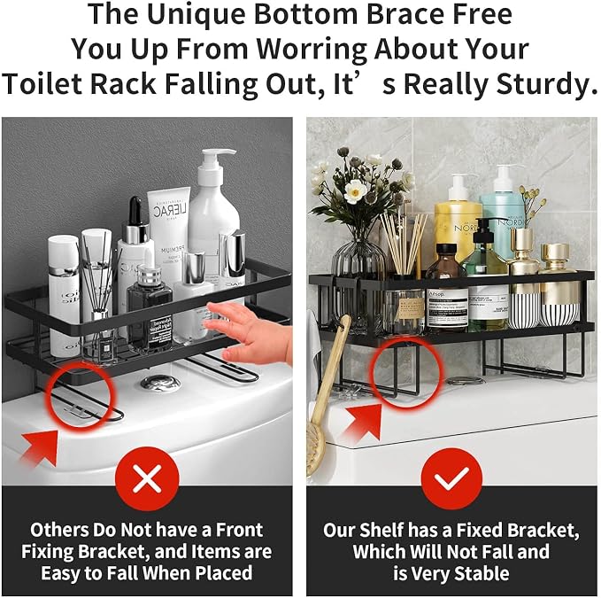 Godboat 1-Tier Over Toilet Storage - Wall-Mount Bathroom Shelf with 2 Hook | Bathroom Organizers and Storage Cabinet, Behind/Above/On/Top/Back Tank Shelves, Decor for Bathroom/Restroom/Kitchen/Bedroom