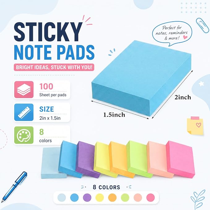 Eaasty Wood Sticky Note Holder Sets 1.5 x 2 Inch Sticky Note Dispenser with 8 Pads 100 Sheets Small Stick Notes Self Memo Pad Dispenser for School Office Home Desk Organizer Supplies