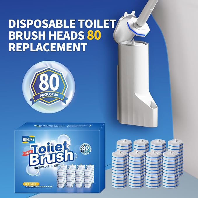 Hohoky 80Pcs Toilet Brush Refills for Disposable Toilet Bowl Brush Scrubber Cleaner Refill Pads,Toilet Brush Replacement Compatible Heads with Most Toilet Brushes Scrubber