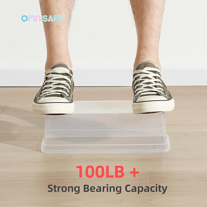 Stackable Plastic Storage Shoebox,Clear Bins (Transparent 8Pack) | BPA-Free, Nestable, Home and Office, Latching Lid, Multi-Purpose