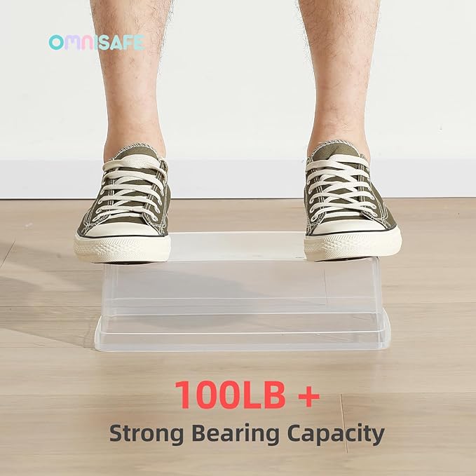 Stackable Plastic Storage Shoebox, BPA-Free Nestable Container with Latching Lid to Organize Shoes, See-Through Box for Home and Office, Multi-Purpose Storage Case, Clear Bins (10 Pack 6 Quart)