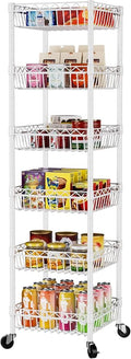 SINGAYE 6 Tier Shelf Wire Shelving Adjustable Storage Shelves Basket Rack | Adjustable Shelves with Wheels Metal Storage Unit Closet Bathroom Organizers Pantry Kitchen Garage Laundry Room White