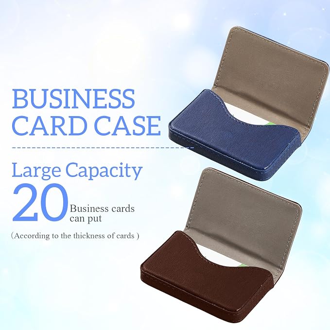 Outus 2 Pcs Business Card Holder, PU Leather Business Card Case Pocket Wallet with Magnetic Shut for Valentines Gift Adult(Coffee, Blue)