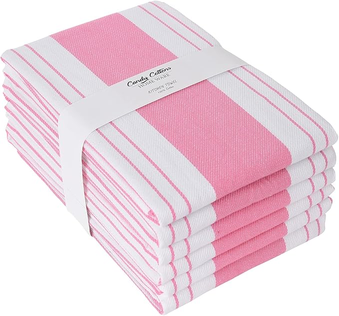 Stripe Kitchen Towels Decor Mordern Design Centreband Dish Towels Boho Stripe Absorbent Festive Gift Set of 6 Pantry Reusable Kitchen Dish Towel|Easter Spring Decor 18x28 in |Pink
