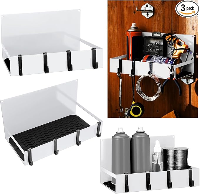 Lineshading 3 Pack Magnet Garage Organizer Magnetic Spice Rack for Refrigerator 20 lb Capacity Shelf Hanging Heavy Duty Magnetic Fridge Side for Organize Garage Tools (White)
